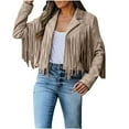 thumbnail image 1 of Lcziwo Suede Jacket for Women Fringe Tassels Faux Leather Cardigan Coats Long Sleeve Cowboy Style Lapel Cropped Jackets 2025 Khaki,M, 1 of 8