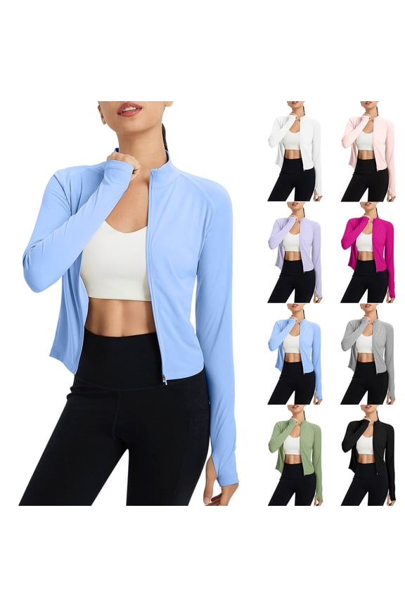 Sun Jackets for Women Raglan Long Sleeve Thumb Holes Slim Fitted Thin Shirts Sunscreen Zip Up Pockets Summer Beach Cropped Jackets Mint Green,XL