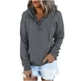 thumbnail image 1 of Lcziwo Sweatshirts for Women Casual Loose Plain Drawstring Sweatshirts Long Sleeve Button Collar Pullovers with Pockets Gray,L, 1 of 5