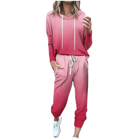 Lcziwo Sweatsuit for Women Two Piece Fall Spring Lounge Tracksuits Long Sleeve Jogging and Drawstring Pants Sweatsuits 2025 Hot Pink,XL