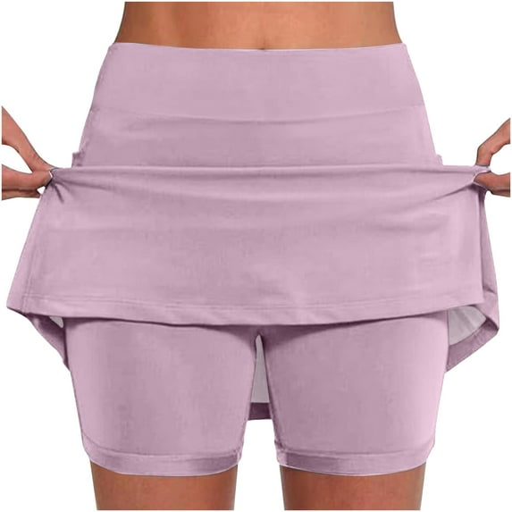 Lcziwo Tennis Skirts for Women Athletic Workout Yoga Golf Skorts Lightweight Stretchy Fake Two Piece Skirts Tummy Control Summer 2025 Skorts Purple,XL