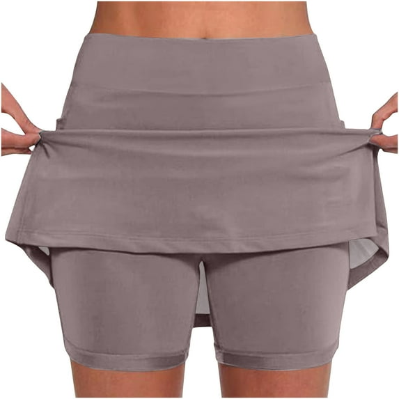 Lcziwo Tennis Skirts for Women Mid Waist Solid Color Skorts with Liner Athletic Yoga Workout Skorts Lightweight Summer 2025 Skirts Khaki,XXXL