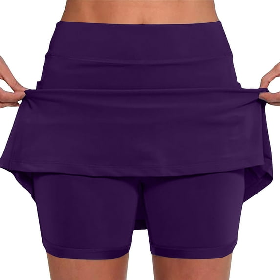 Lcziwo Tennis Skorts for Women Mid Waist Solid Color Skirts with Liner Athletic Yoga Workout Skorts Lightweight Summer 2025 Skirts Purple,XL