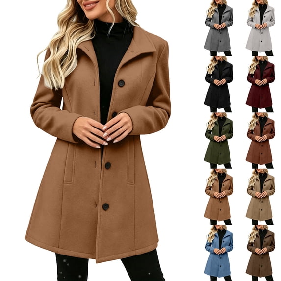 Lcziwo Trench Coats for Women Lapel Single Breasted Slim Fit Jacket Wool Business Winter Casual Warm Outerwear with Pockets Wine,M