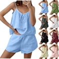 thumbnail image 1 of Lcziwo Two Piece Gauze Sets for Women Cotton Casual Y2k Pajama Set Spaghetti Strap Tie Front Cami Tops with Pockets Shorts Wine,S, 1 of 8