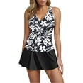 thumbnail image 1 of Lcziwo Two Piece Swimsuit for Women Modest Tummy Control Floral Print Swimwear Pleated Front Strappy Bathing Suits with Skirts 2025 Multicolor,M, 1 of 5