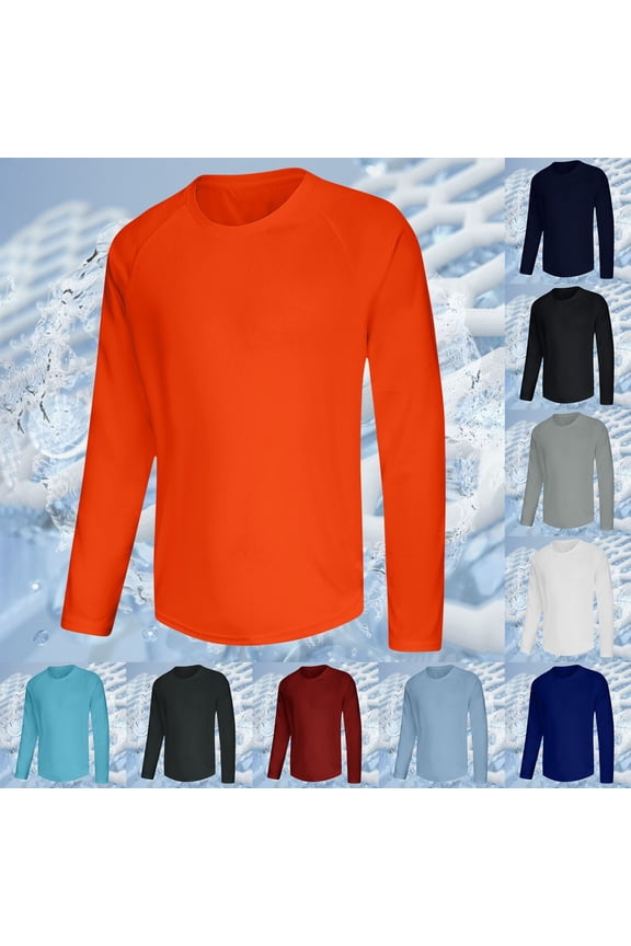 UV Protection Shirts for Men Big and Tall UPF 50+ Quick Dry Workout T-Shirts Raglan Long Sleeve Crewneck Summer Shirts Orange,XXXXXL