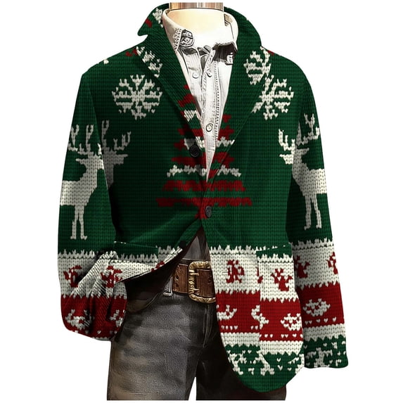 Lcziwo Ugly Xmas Blazers for Men Big and Tall Corduroy Party Printed Blazers 3 Button Casual Business Sport Coat Single Breasted Lapel Jackets Green,XXXXL
