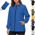 thumbnail image 1 of Lcziwo Waterproof Coat for Women Lightweight Windbreaker Packable Hooded Jackets Solid Outdoor Casual Summer Outfits Purple,XL, 1 of 9