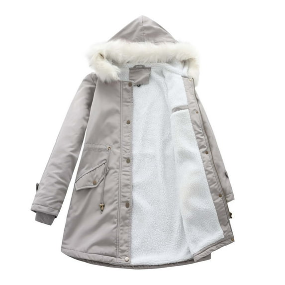 Lcziwo Winter Coats for Women 2025 Fleece Lined Waterproof Coats Removable Thicken Parkas Outfits Casual Trendy Comfy Outerwear with Faux Fur Hood Gray,M