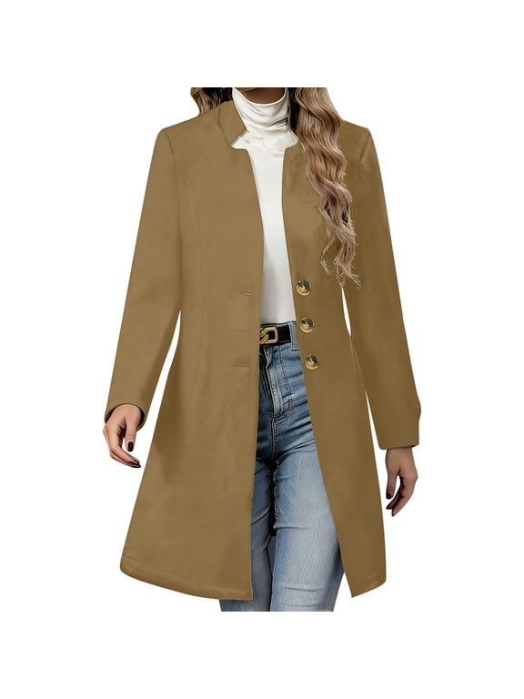 Winter Trench Coat Women Single Breasted Thicken Wool Peacoat Notched Collar Lining Jackets Mid Long Casual Loose Outerwear Fall Warm Coat 2025 KH,XL