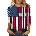 thumbnail image 1 of Lcziwo Women 4th of July T Shirt Casual Trendy Summer 2025 Shirts American Flag Patriotic Tunic Tops 3/4 Sleeve Round Neck Comfy Blouses Blue,L, 1 of 4