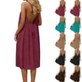 thumbnail image 1 of Lcziwo Women Backless Cami Dress Solid Color Halter Tie Back Midi Dress Loose Summer Beach Vacation Sundress Black,XXL, 1 of 7