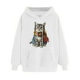 thumbnail image 1 of Lcziwo Women Cat Sweatshirt Cute Cats Print Casual Winter Loose Tops Long Sleeve Drawstring Comfy Hoodies with Pockets White,L, 1 of 5