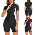 thumbnail image 1 of Lcziwo Women Colorblock One Piece Swimwear Short Sleeve Summer Beach Rash Guard Boyleg Zipper Surfing Swimsuits Hot Pink,S, 1 of 9