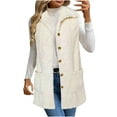thumbnail image 1 of Lcziwo Women Fleece Sherpa Vest Button Down Sleeveless Lapel Jackets Fuzzy Casual Fall Winter Warm Coats with Pockets 2025 White,S, 1 of 8