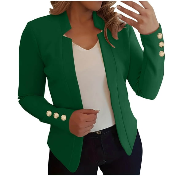 Lcziwo Women Oversized Blazer Plain Button Open Front Outerwear Long Sleeve Notch Collar Jackets Business Office Work Blazer 2025 Green,L