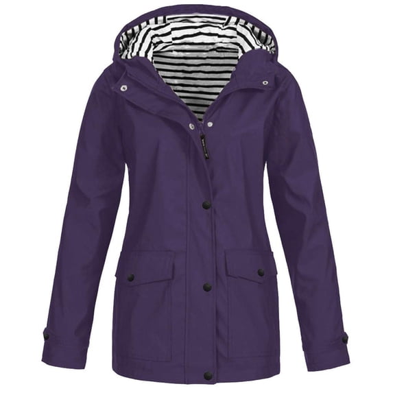 Lcziwo Women Pockets Raincoat Outdoor Hiking Climbing Hooded Jackets Plain Waterproof Pockets Trench Coats Softshell Lightweight 2025 Windbreaker Purple,XXL