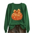 thumbnail image 1 of Lcziwo Women Sequin Pumpkin Tops Halloween Thanksgiving Graphic Tops Long Sleeve Round Neck Pullover Casual 2025 Fall Winter Fashion Outfits Green,L, 1 of 6