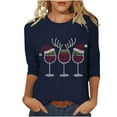 thumbnail image 1 of Lcziwo Women's 3/4 Length Sleeve Tops Wine Glass Print Oversized Blouses Christmas Gifts Xmas Holiday Tees Casual Trendy Fall 2025 Shirts Navy,XL, 1 of 6
