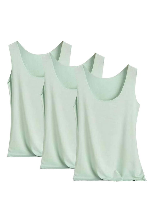 Women's 3PC Solid Tank Top Seamless U Neck Sleeveless Cami Tops Ice Silk Soft Sleepwear Green,XXXL