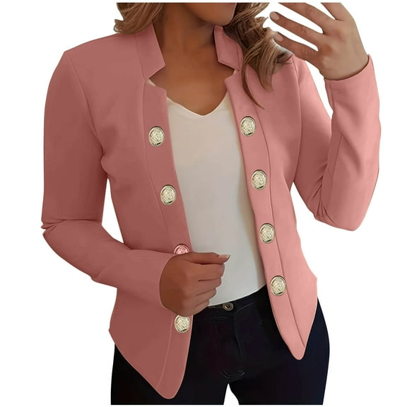 Lcziwo Women's Cardigan Coat Plain Button Up Notch Collar Outerwear Long Sleeve Open Front Jackets Business Office Work Blazer 2025 Pink,S
