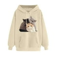 thumbnail image 1 of Lcziwo Women's Cat Sweatshirt Long Sleeve Drawstring Kawaii Print Winter Warm Pullover Sweatshirts with Pockets 2025 Beige,XXL, 1 of 5