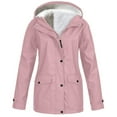 thumbnail image 1 of Lcziwo Women's Fleece Raincoats Plus Size Thicken Casual 2025 Raincoats Waterproof Plain Trench Coat Outdoor Hiking Jackets Pink,XXXXL, 1 of 7