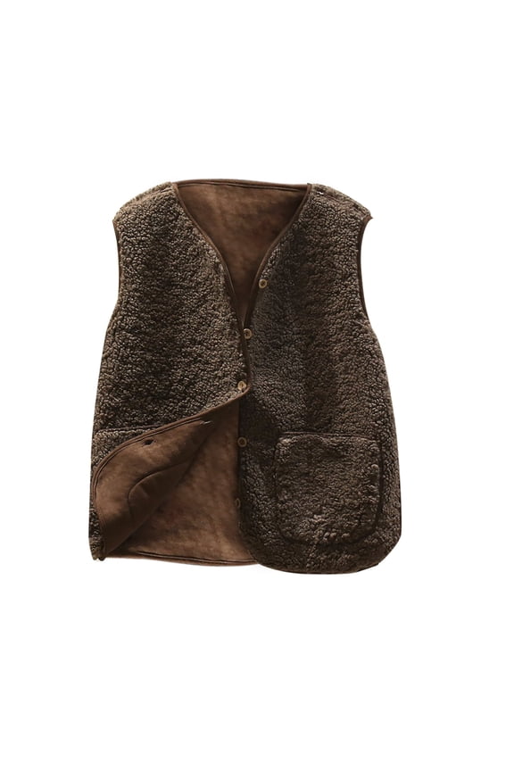 Women's Fleece Vest Sleeveless V Neck Fuzzy Cozy Jacket Button Down Pockets Lightweight Coats Casual Winter Warm Teddy Outerwear 2025 Coffee,S