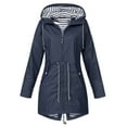 thumbnail image 1 of Lcziwo Women's Hooded Rain Jackets Outdoor Hiking Climbing Jackets Plain Waterproof Striped Pockets Trench Coats Softshell Lightweight 2025 Windbreaker Navy,XXXL, 1 of 3