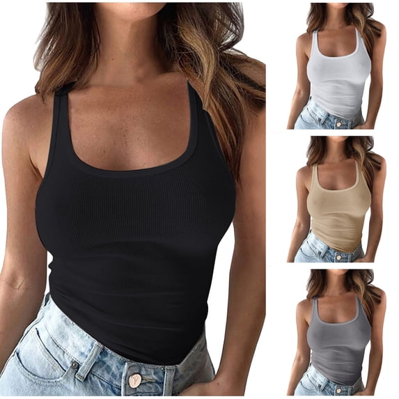 Lcziwo Women's Lightweight Ribbed Tank Top Workout Scoop Neck Sleeveless Shirts Solid Y2k Basic Cami Tops Black,S