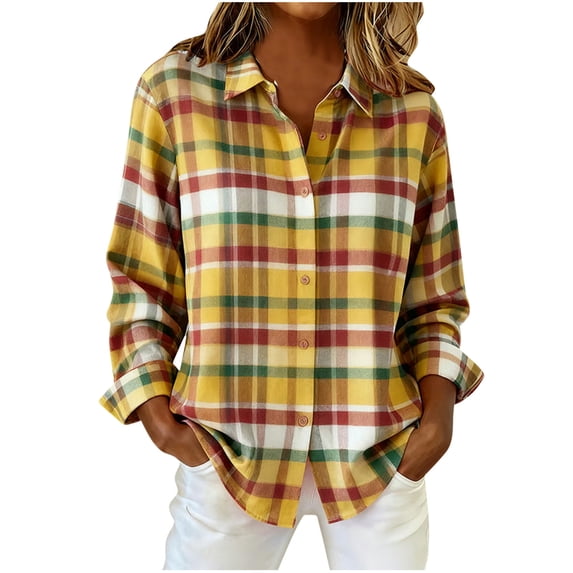 Lcziwo Women's Plaid Shirts Long Sleeve Lapel Flannel Soft Shacket Casual Button Down Lightweight Tops Orange,XL