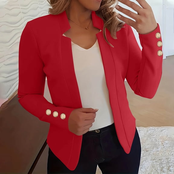 Lcziwo Women's Plus Size Blazer Plain Button Open Front Outerwear Long Sleeve Notch Collar Jackets Business Office Work Blazer 2025 Red,XXXXL