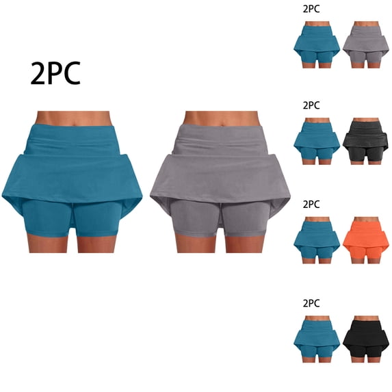 Lcziwo Women's Plus Size Casual Skorts 2 Pack High Waisted Solid Summer Skirt Tennis Golf Workout Skinny Skorts with Pockets Dark Gray,XXXXL