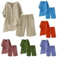 thumbnail image 1 of Lcziwo Women's Plus Size Two Piece Sets Henley V Neck Button Up Short Sleeve Tops and Elastic Waisted Drawstring Loose Shorts Comfy Outfits Orange,XXXL, 1 of 5
