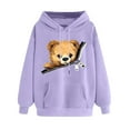 thumbnail image 1 of Lcziwo Women's Printed Hoodie Long Sleeve Drawstring Comfy Sweatshirts Teddy Bear Print Pullover Winter Tops with Pockets Purple,L, 1 of 4