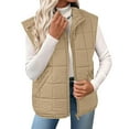 thumbnail image 1 of Lcziwo Women's Quilted Puffer Vest Casual Winter Padded Warm Jackets Sleeveless Stand Collar Zipper Coats Solid Lightweight Gilet with Pockets Beige,XXL, 1 of 7