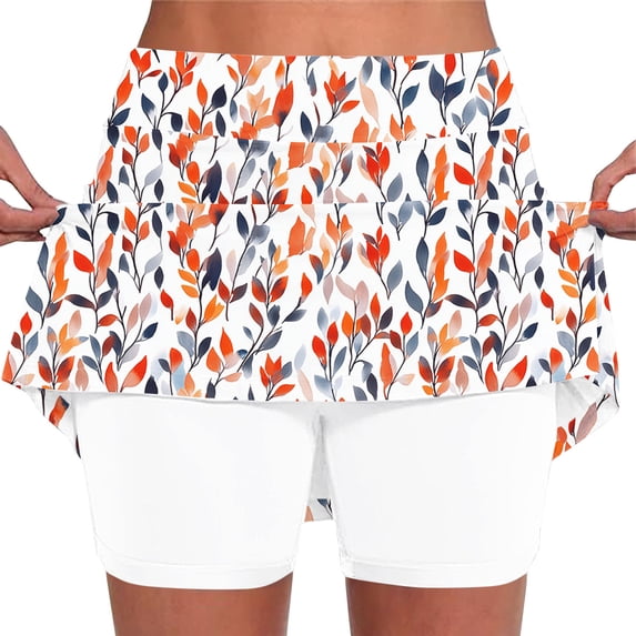 Lcziwo Women's Skirts Athletic Boho Floral Print High Waist Fitted Skorts Casual Summer Tennis Golf Skirts with Pockets White,S