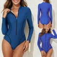 thumbnail image 1 of Lcziwo Women's Sun Protection Swimwear One Piece Long Sleeve Rash Guard Printed Zipper Tummy Control Bathing Suit Blue,XXL, 1 of 9