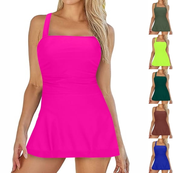 Lcziwo Women's Tummy Control Tankini Two Piece Ruched Plain High Waist Bathing Suit Coffee,L