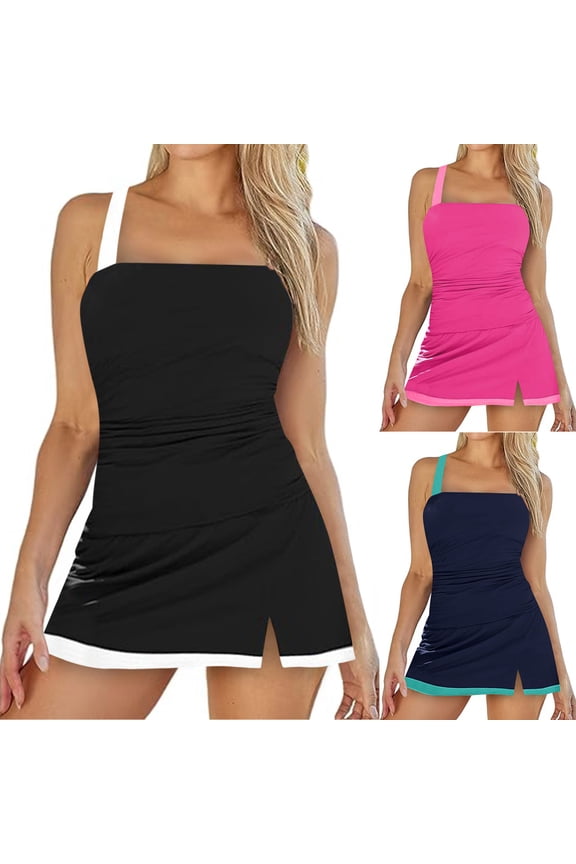 Women's Two Piece Swimwear Tankini Tummy Control Ruched Push Up Bathing Suit Pink,M