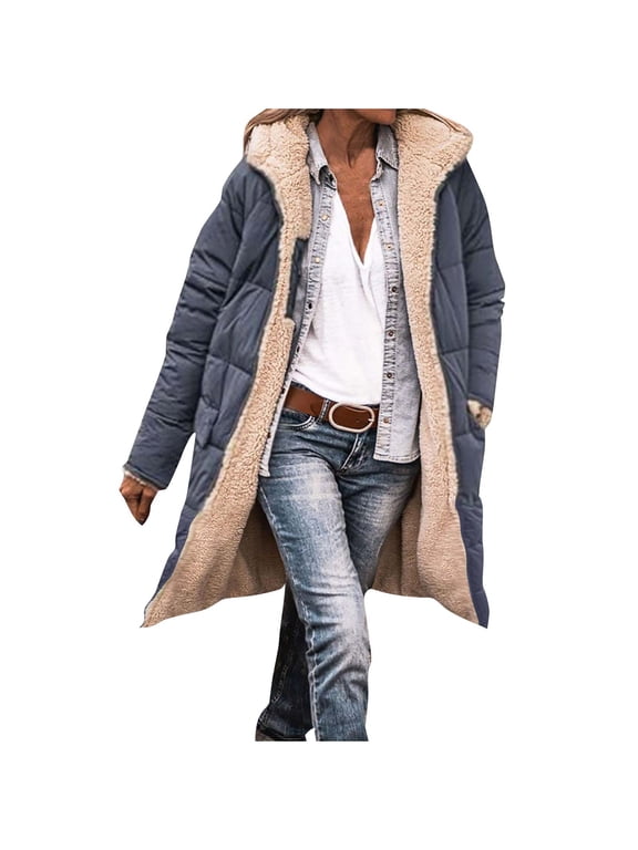 Women's Winter Long Coats Fleece Lined Reversible Warm Jackets Long Sleeve Plain Zipper Outerwear Casual Loose Soft Winter 2025 Coats Dark Gray,S