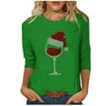 thumbnail image 1 of Lcziwo Womens 3/4 Sleeve Fall Shirts Cute Wine Glass Print Oversized Blouses Christmas Gifts Xmas Holiday Tees Casual Trendy Spring 2025 Tops Green,XXL, 1 of 5