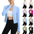 thumbnail image 1 of Lcziwo Womens Athletic Sun Jacket Sun Protection Full Zip Workout Thin Cropped Jackets Raglan Long Sleeve Pockets Shirts with Thumb Holes Black,M, 1 of 9