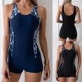 thumbnail image 1 of Lcziwo Womens Boyleg One Piece Swimsuit Athletic Printed Swimwear Sleeveless Modest Casual Bathing Suit 2026 Navy,L, 1 of 9
