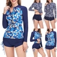 thumbnail image 1 of Lcziwo Womens Boyshorts Two Piece Swimsuits Long Sleeve Printed Rash Guard Zipper Surfing Athletic Swimwear Navy,XL, 1 of 9