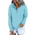 thumbnail image 1 of Lcziwo Womens Button Hoodies Long Sleeve Solid Color Sweatshirts 1/4 Button Up Drawstring Comfy Pullovers with Pockets Sky Blue,XL, 1 of 6