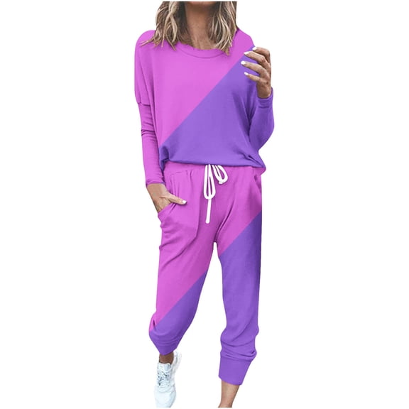 Lcziwo Womens Casual Sweatsuits 2 Piece Set Fall Spring Lounge Tracksuits Long Sleeve Jogging and Drawstring Pants Sweatsuits 2025 Purple,XL