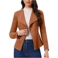 thumbnail image 1 of Lcziwo Womens Faux Leather Jackets Suede Open Front Crop Coat Cardigan Casual Fall Fashion Lapel Solid Outerwear Orange,S, 1 of 8