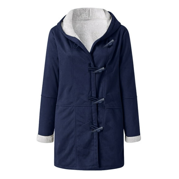 Lcziwo Womens Fleece Winter Jacket Plus Size Baggy Long Coats Long Sleeve Horn Buckle Casual Jackets Zip Up Fall Warm Sweatshirts with Pockets 2025 Navy,M